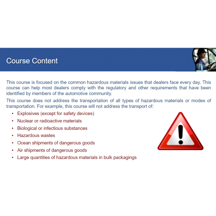 Transport of Automotive Hazardous Materials for Drivers